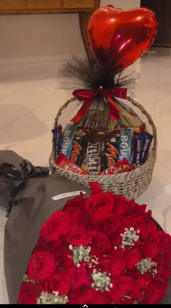 Flowers With Chocolate Basket