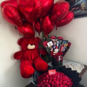 Red teddy with Chocolate Basket