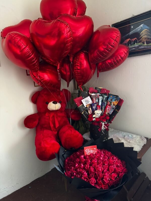 Red teddy with Chocolate Basket