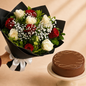 Red Velvet Cake & Flower Combo