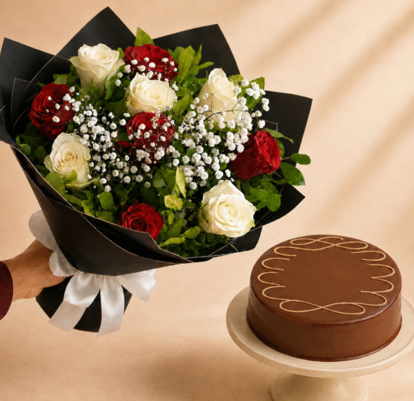 Red Velvet Cake & Flower Combo